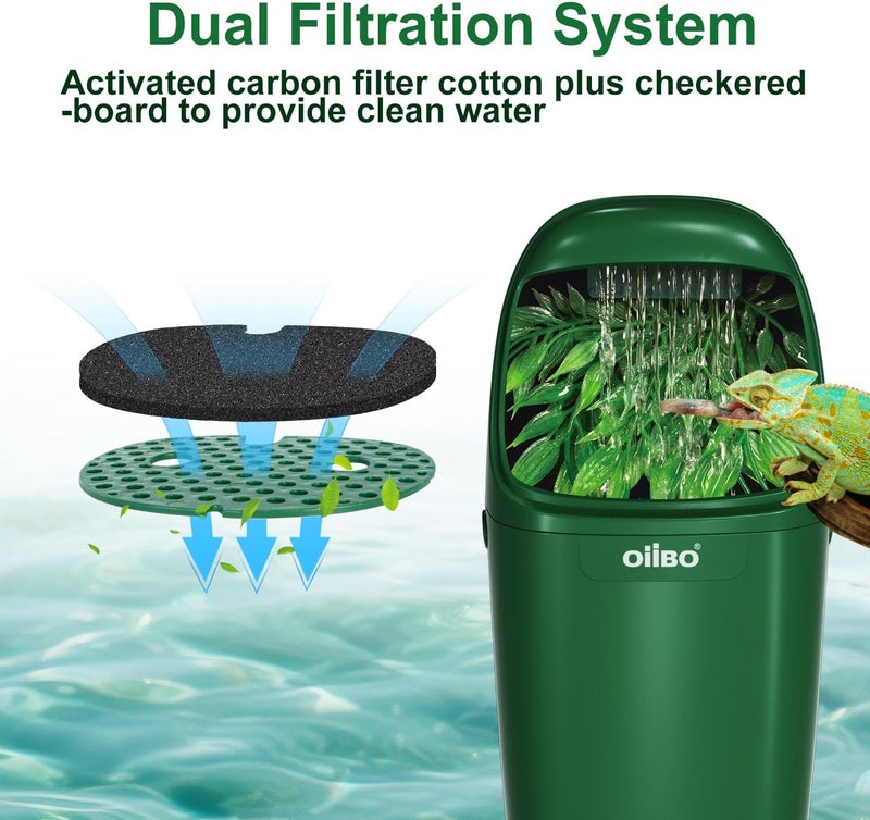 Oiibo Reptile Water Fountain Chameleon Water Dripper, Reptile Water Dispenser with 800ml Large Capacity, Terrarium Waterfall Drinking Fountain for Bearded Dragon Gecko Lizard - Image 2